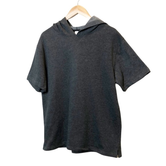 Women’s Dark Heather Grey Charcoal Short Sleeve Hoodie Streetwear Pullover - Picture 6 of 16